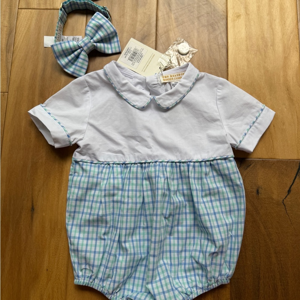 TBBC Plaid Baby Bubble with Bow tie